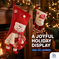 Deux chaussettes de Noël brodées de fleurs - Chaussettes surdimensionnées en polyester tridimensionnelles avec motif bonhomme de neige et bonbons, idéales comme sac cadeau