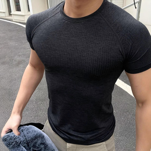 Camiseta Deportiva de Hombre, Corte Ajustado, Color Sólido, Secado Rápido, Transpirable, Tejido Jacquard Sin Costuras, Línea Lulu Silver, Estilo Americano - Product Image 1