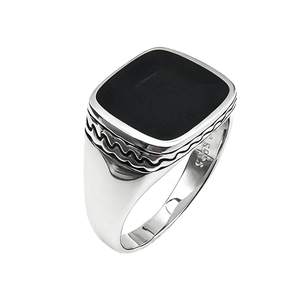 Anello Islamico Arabo Kaanjewelry in <span class=keywords><strong>Argento</strong></span> 925 Placcato Rodio con Agata Nera Turca Fatto a Mano - Product Image 3