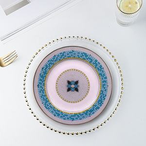 Halloween VIP personalizar nórdico redondo plano Rosa floral abeja Hotel blanco elevar borde cerámica pan plato dorado - Product Image 5