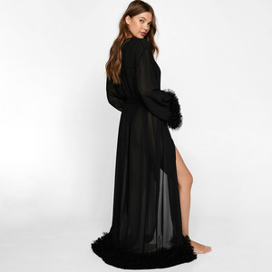 Chemise de nuit pour femme RUIYI 2024 en maille noire, luxueuse, à manches longues, en <span class=keywords><strong>mousseline</strong></span> de soie, élégante, respirante, pour l'été et le printemps - Product Image 3