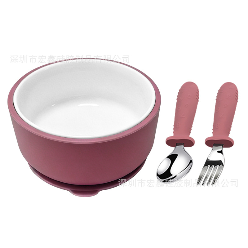 Cuenco redondo de cerámica rosa intenso + pala de acero inoxidable.