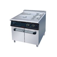 Bain-marie électrique JUSTA avec armoire 6kW 380V, chauffe-plats professionnel en acier inoxydable sur pied, 60-80°C, 4 bacs