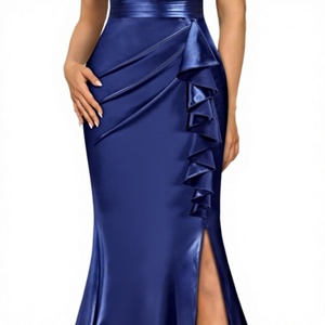 Women's Sexy Natural Bow Sweetheart Neckline A-Line Floor-Length Chiffon Candy Color Sequined Quick Dry <b>Dress</b> - Product Image 3