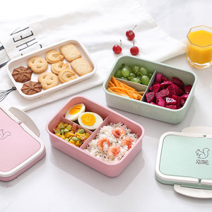 Yimei Rectangular Double Layer Plastic <b>Lunch</b> <b>Box</b> With Handle For Kids And Adults Solid Color Design - Product Image 2