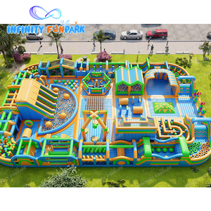 사용자 정의 30x20m 옐로우 그린 블루 풍선 테마 파크 무료 디자인 + 조정 가능한 크기 슬라이드/미로/장애물 콤보 - Product Image 5