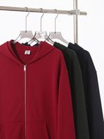 Sudadera con capucha extragrande personalizada de alta calidad para hombre, con doble cremallera, forro polar grueso, logotipo impreso en relieve, tejido de punto.