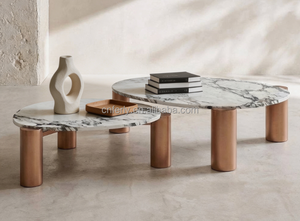 Table basse en marbre naturel FERLY avec plateau en métal, sculptée à la main, meubles de salon, grandes et petites tailles, personnalisable - Product Image 2