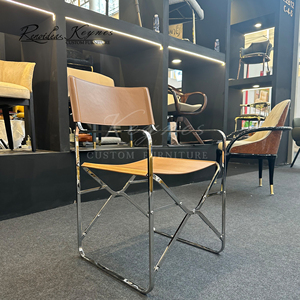 Keynes <b>Foldable</b> Saddle Leather <b>Dining</b> <b>Chair</b> Chrome Metal Frame Bauhaus Style Leisure Armchair for Restaurant Cafe Home Office - Product Image 3