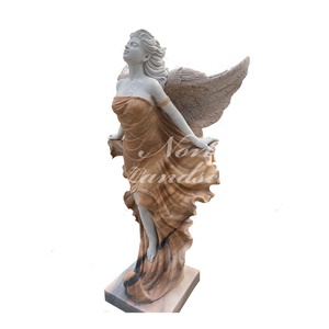 Statua Moderna da Giardino Personalizzata a Grandezza Naturale, Decorazione da Esterno, <span class=keywords><strong>Angelo</strong></span> in <span class=keywords><strong>Pietra</strong></span> Marmorizzata con Occhi Chiusi e <span class=keywords><strong>Ali</strong></span>, Scultura - Product Image 1