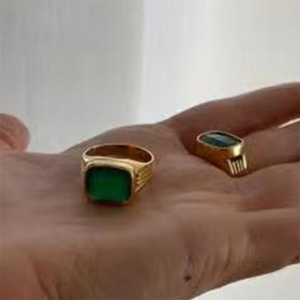 Anillo de Esmeralda Vintage, Joyería Chapada en Oro, Acero Inoxidable, Cristal, Anillos de Piedra Natural, Accesorios para Mujer - Product Image 3