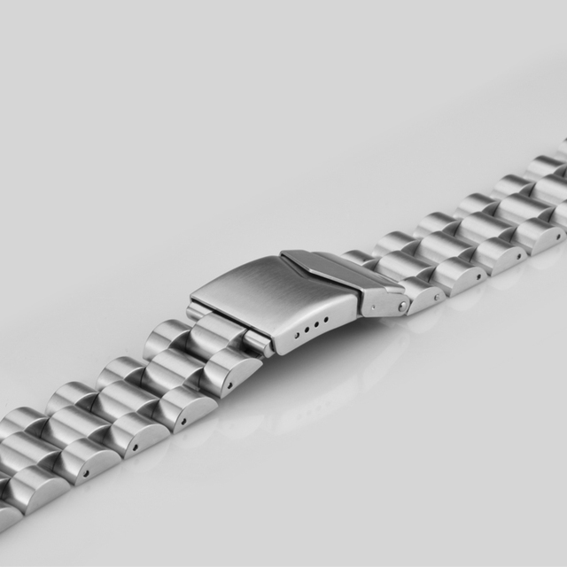 Full Solid 3 Link Stainless Steel Band 316L 16/18/20/22MM Watch Bracelet Silver Metal Watch Strap With Folding Clasp for Men
