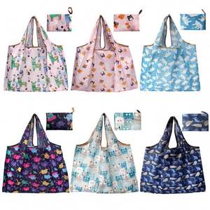 Eco-Friendly Extra Large Reusable <b>Folding</b> Tote Bag 210D Polyester Foldable Grocery Shopping Bag - Product Image 2