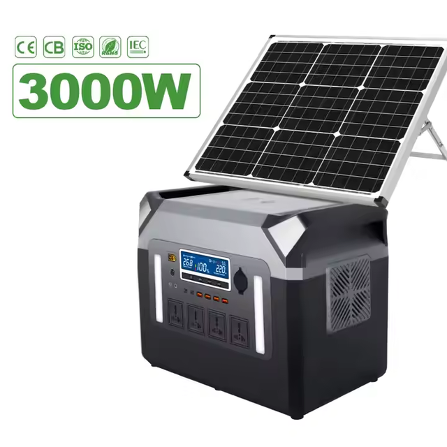 Portable 3000W Solar Power Station System with External Battery and Flashlight Mobile Power Source for Car Solar Panel