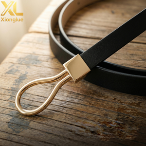 Ceinture fine pour femme en cuir de vachette double couche de luxe, avec boucles en alliage, vente en gros, haute qualité, tendance, directement de l'usine - Product Image 5