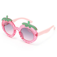 Lunettes de soleil pour enfants, couleur personnalisée, transparentes, pailletées, rose fraise, protection UV, mignonnes, dessin animé, lunettes de fête pour enfants
