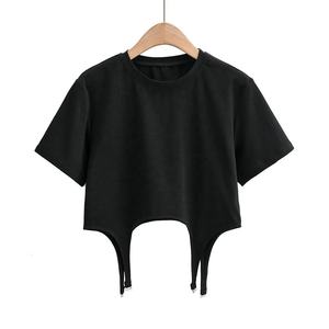 Camiseta corta blanca con logotipo personalizado para mujer, Camiseta corta estampada de algodón liso, Camiseta corta en blanco con Etiqueta Privada, camiseta para mujer - Product Image 3