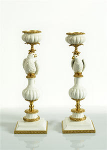 Decoración del hogar 192*192*585 latón + cerámica par de loros blancos mirándose en portavelas blanco - Product Image 2