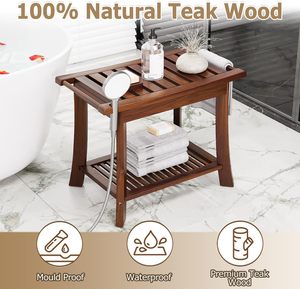 <span class=keywords><strong>Panca</strong></span> doccia in teak da 23,6 pollici, 300 libbre, con ripiano portaoggetti e portasciugamani per bagno, uso interno/esterno, Cina - Product Image 5