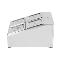 Support à condiments commercial en acier inoxydable avec 4 bacs GN 1/6, couvercles et louches pour restaurant, buffet, cuisine