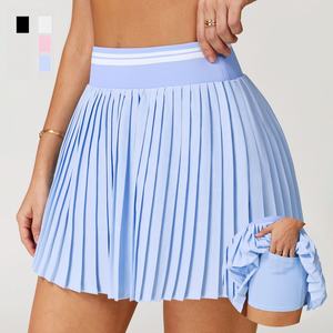 YIYI Großhandel Sommer Farbblock Plissierter Rock Hohe Taille A-Linie Tennisrock mit Taschen Schnelltrocknend Damen Sportröcke Fitness - Product Image 1