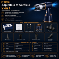 Aspirateur de voiture sans fil 2 en 1 avec souffleur, mini aspirateur portable pour le nettoyage automobile OEM ODM