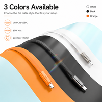 Cable de Carga Rápida USB-C a USB-C de 60W, 1M, Plano, Trenzado de Nailon, con Conector de Aleación de Zinc Tipo-C para Sincronización de Datos
