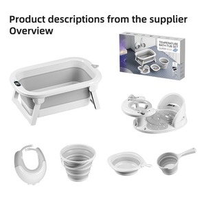 Juego de bañera plegable para bebés, tamaño grande, sensible a la temperatura, portátil, para bebés y niños, color gris, juego de seis piezas - Product Image 4