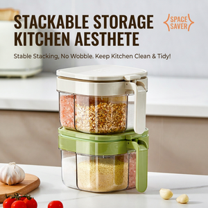 Boîte à épices transparente à 4 compartiments avec couvercle hermétique en silicone et cuillère, empilable, pour rangement d'assaisonnements, modèle 95 Standing pour la cuisine - Product Image 4