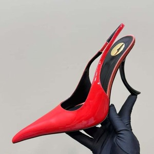 Zapatos de tacón de aguja con correa trasera y punta en pico para mujer, con colores personalizados, tacones originales y charol brillante - Product Image 3