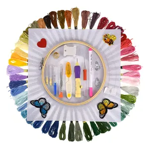 50 Farben Stickerei Zahnseide Kreuz stich Set Stickset mit Stanz nadel Set