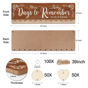 2024 en bois se souvenir calendrier signe Plaque famille amis anniversaire calendrier rappel conseil avec 100 pièces étiquettes en bois - Product Image 2