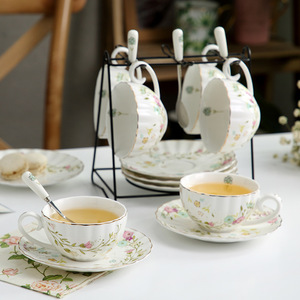 Nordic Pastoral Style Ceramic Coffee <b>Cup</b> and Plate <b>Set</b> British Gold Includes Afternoon <b>Tea</b> Spoon for Wholesale - Product Image 5