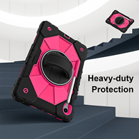Étui robuste antichoc pour Samsung Tab S10 Lite S10 FE S9 FE S9 avec support rotatif à 360°, sangle d'épaule, sangle de main et support pour stylet – Noir et Rose Rouge
