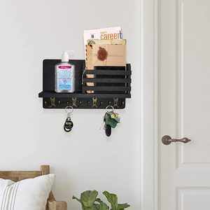 Factory <b>Wall</b> Shelf Wood Custom Wholesale Entryway Door <b>Storage</b> Rack Wooden Mail Sorter Organizer With 4 Double Key Hooks - Product Image 2