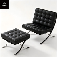 Fauteuil Barcelona, canapé lounge individuel, style nordique minimaliste, pour hôtel, salon, chambre modèle, en cuir et tissu, design de créateur, fauteuil en métal