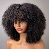 Perruques courtes bouclées afro blond miel, perruques complètes fabriquées à la machine avec frange, perruques sans colle en cheveux humains