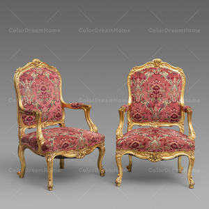 Fauteuils au design de luxe de style européen Fauteuil vintage français Ensemble de chaises royales dorées et rouges - Product Image 1