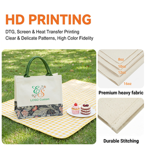 Bolsas de Tela Ecológicas Personalizadas, Tamaño Mediano, Estilo Vintage, Bolsas de Playa DIY, Bolsas de Compras con Logotipo Impreso en Seda/Transferencia - Product Image 1