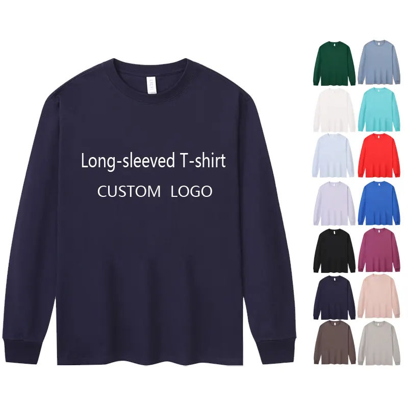 T-shirts à manches longues unisexes de 230g sur la taille personnalisés de haute qualité 100% coton chemisier à manches longues pour hommes avec logo personnalisé