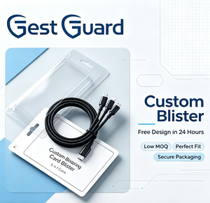 Cable de Datos <span class=keywords><strong>USB</strong></span> Tipo-C de Carga Rápida con Embalaje de Blíster Personalizado Ecológico de PET Sellado por Alta Frecuencia y Tarjeta de Papel Trenzada - Product Image 1