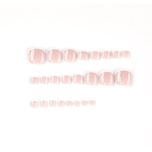 <span class=keywords><strong>Uñas</strong></span> Postizas <span class=keywords><strong>para</strong></span> los <span class=keywords><strong>Pies</strong></span>, 24 Piezas, Color Rosa Nude con Punta Francesa Blanca y Estampado Floral, <span class=keywords><strong>Uñas</strong></span> Brillantes <span class=keywords><strong>para</strong></span> Mujer, Verano, Playa, Novia - Product Image 3