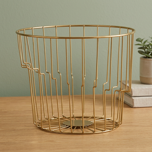 Panier de rangement rond en métal au design minimaliste, durable, sur pied, pour l'organisation du salon - Product Image 6