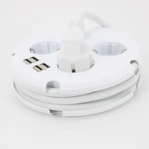 4 Outlet Soket Ekstensi Multi USB Eu Strip Daya Standar dengan Sakelar dan Kabel