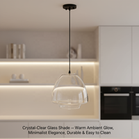 Abat-jour en verre transparent en forme de champignon de style industriel, idéal pour les luminaires suspendus de style côtier minimaliste