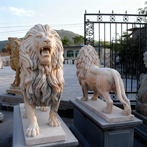 Cuộc sống Kích thước đá cẩm thạch tự nhiên đá khắc sư tử bức tượng cặp tác phẩm điêu khắc với tùy chỉnh khắc cho trang trí ngoài trời - Product Image 4