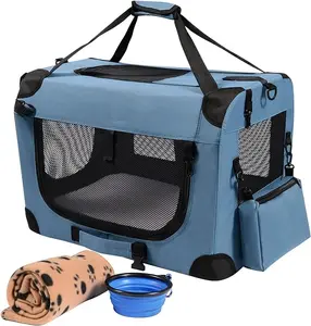 Portable Collapsible Dog Crate Travel Dog Crate with Soft Warm Blanket and Foldable Bowl for Large Cats & Small Dogs Indoor