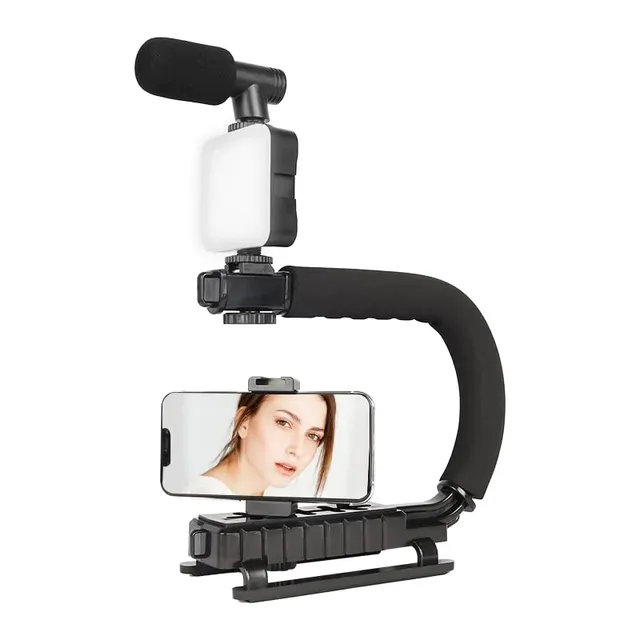 AY-49U Video Making Kit Vlogging Kit Selfie Stick Camera Holder DV SLR Video Handle DV U-hand Stable Frame LED Tripod Stand