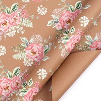 Papier d'emballage de luxe personnalisé pour les fêtes, papier d'emballage de fleurs de Noël de haute qualité, jetable, enduit, en rouleau