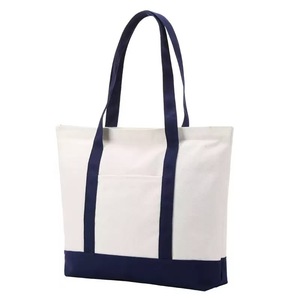 Sac fourre-tout en <span class=keywords><strong>toile</strong></span> <span class=keywords><strong>de</strong></span> coton moyen personnalisé avec impression <span class=keywords><strong>de</strong></span> logo, poche vierge et fermeture éclair, poignée longue pour l'épaule, avec cordon en ruban - Product Image 1